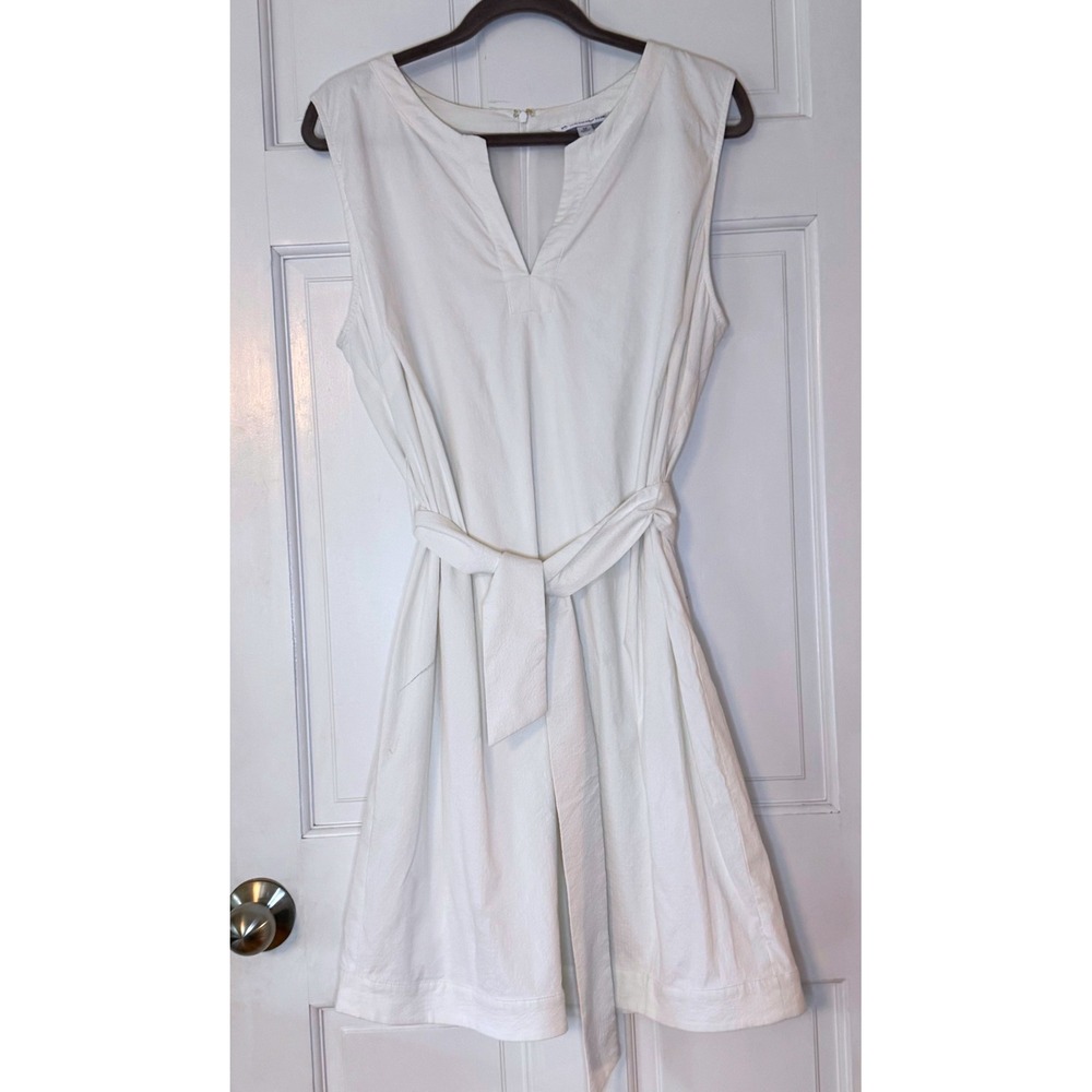 Southern Tide Dress Womens 14 White Excellent Sleeveless V-Neck Belted Preppy